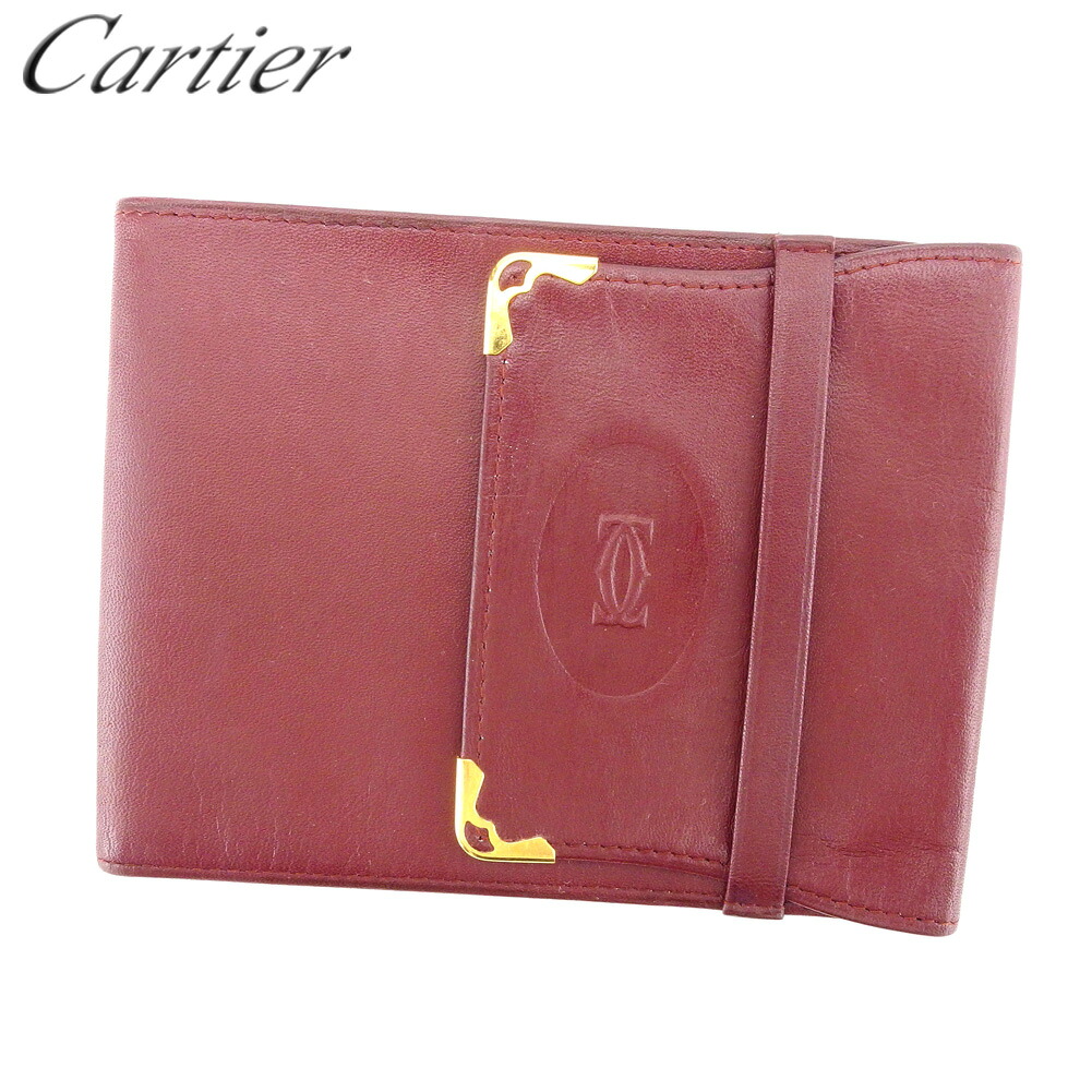 【決算前SALE★50％OFFクーポン券】カルティエ 三つ折り 紙入れ ブランド名三つ折り 紙入れ 三つ折り 紙入れ 預金小切手入れもの ボルドーワイン ゴールド なめし革 帆檣伝達ルート l2790 【中古】 ブランド名 ご機嫌ブランド名 ヴィンテージ 貨物輸送無料