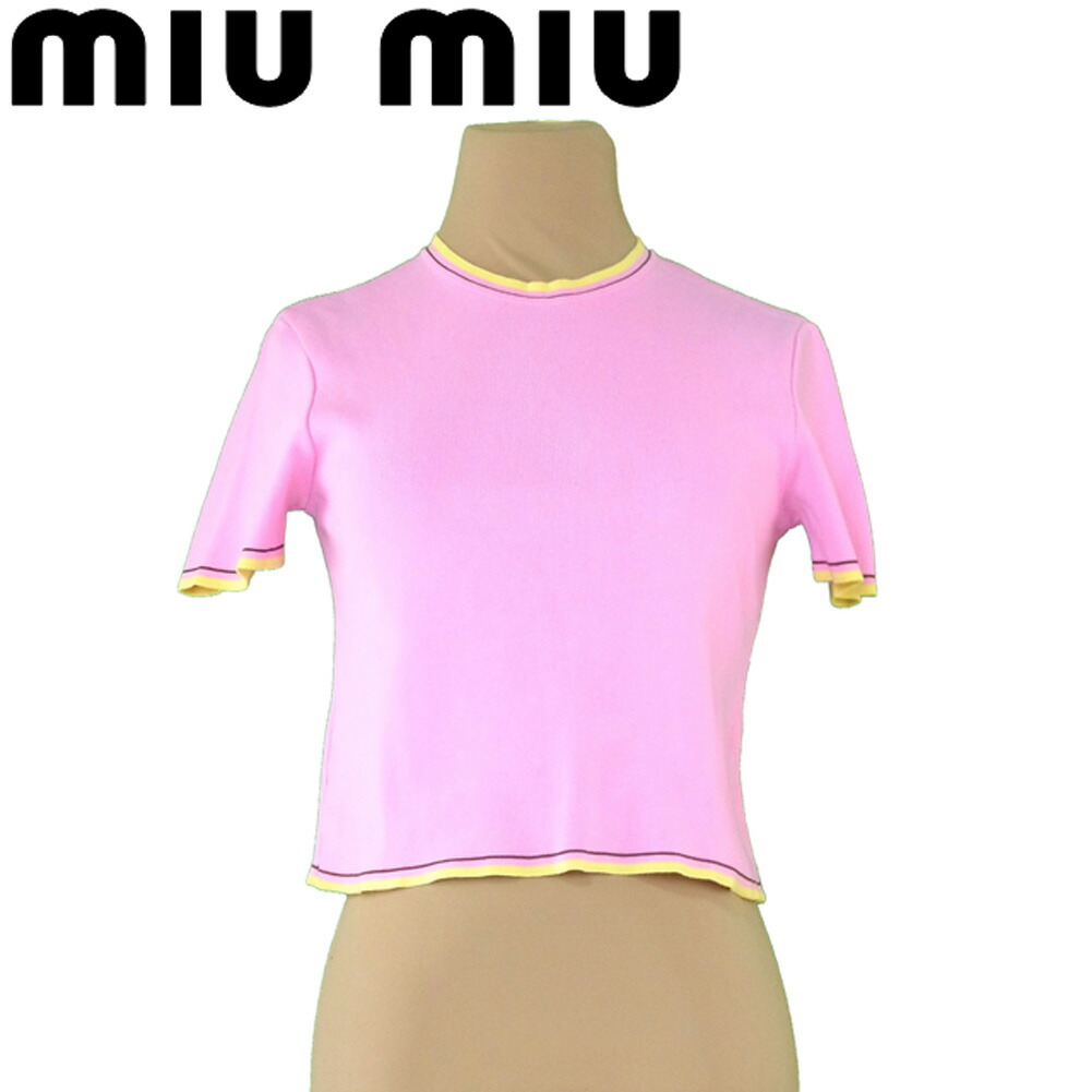 Miu Miu ミュウミュウ 半袖 ニット セーター トップス レディース miu ミュウミュウ miumiu 24年 コットン セーター ロゴ トップス
