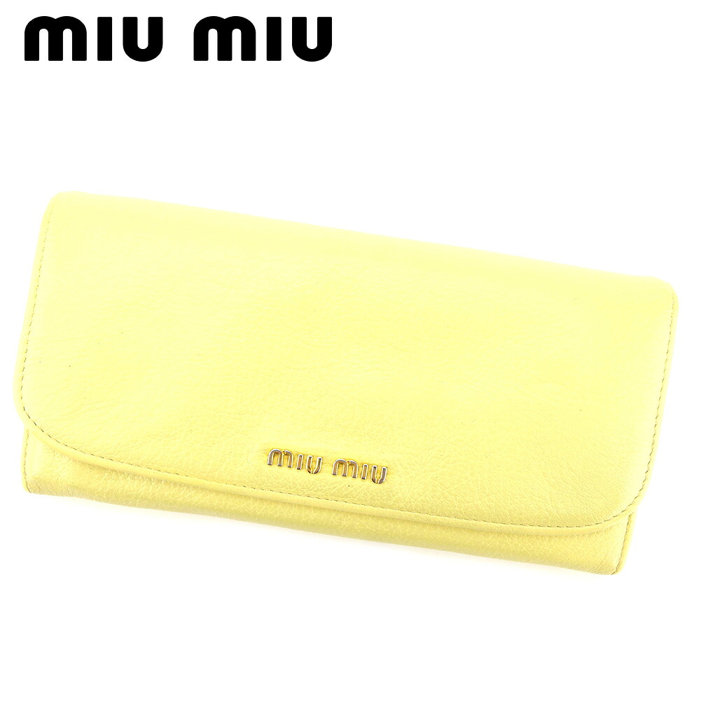 【お買い物マラソン★30％OFFクーポン】ミュウミュウ 長財布 ファスナー付き 財布 ロゴ イエロー ゴールド レザー miu miu 【ミュウミュウ】 q445s 【中古】 ブランド ハイブランド ヴィンテージ 送料無料
