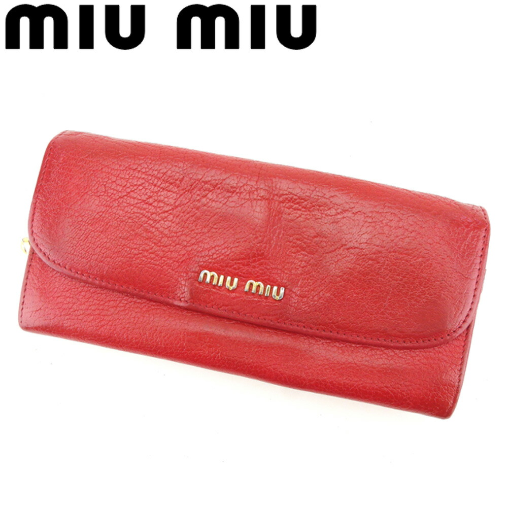 【お買い物マラソン★30％OFFクーポン】ミュウミュウ 長財布 ラウンドファスナー 財布 ロゴ レッド ゴールド レザー miu miu 【ミュウミュウ】 t8238s 【中古】 ブランド ハイブランド ヴィンテージ 送料無料