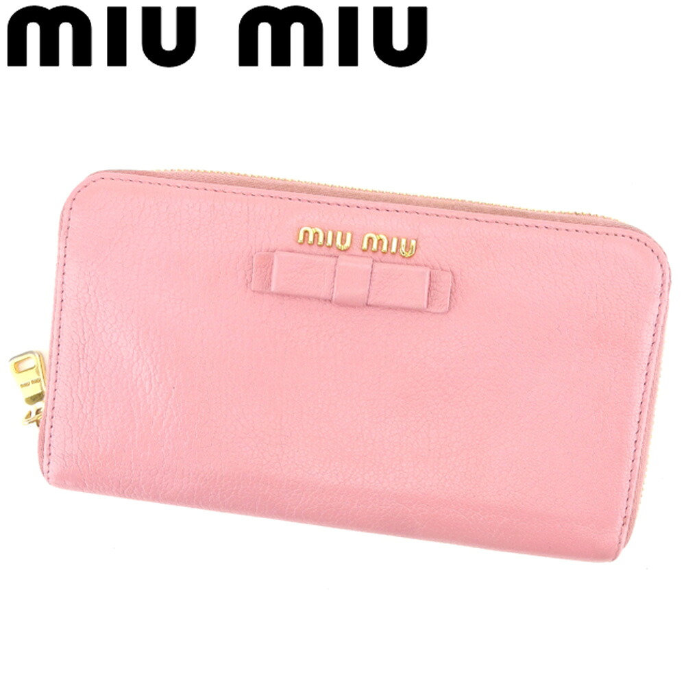 【お買い出しマラソン★30％OFF引き換え証】ミュウミュウ 長紙入れ ラウンドジッパー シュロの葉動機 さくら色 なめし革 miumiu 【ミュウミュウ】 e1366s 【中古】 ブランド名 ご機嫌ブランド名 ヴィンテージ 貨物輸送無料