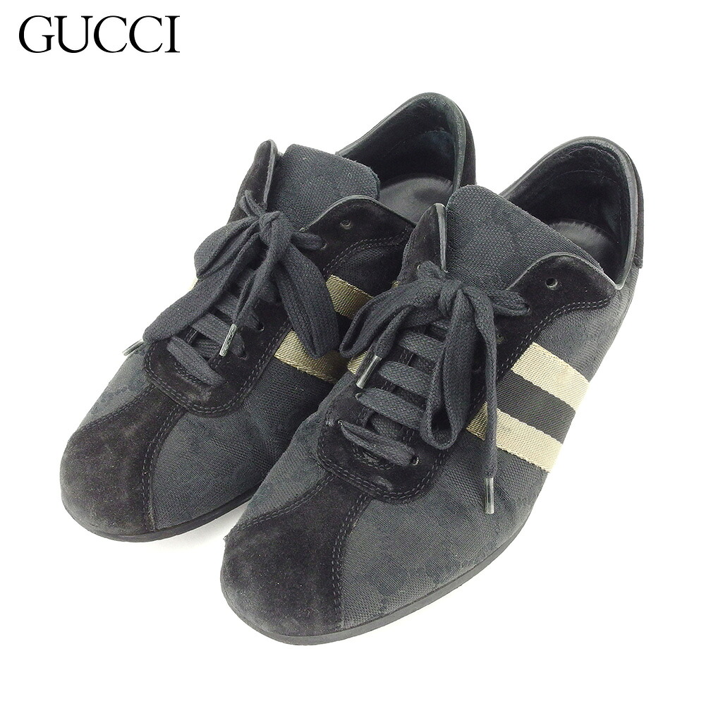 【お買い物マラソン★30％OFFクーポン】グッチ GUCCI スニーカー シューズ 靴 レディース ♯36 ローカット ウェビングライン ブラック ベージュ キャンバス×スエード 【グッチ】 T8644 【中古】 ブランド ハイブランド ヴィンテージ 送料無料 25,951円