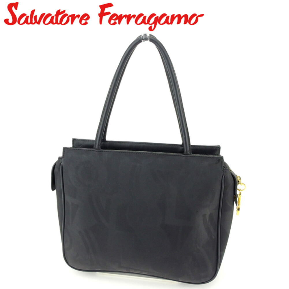 【美品】フェラガモ　トートバッグ　ガンチーニ A４収納　キャンバスレザー　黒 Amazon | [サルヴァトーレ・フェラガモ] トートバッグ 21H655
