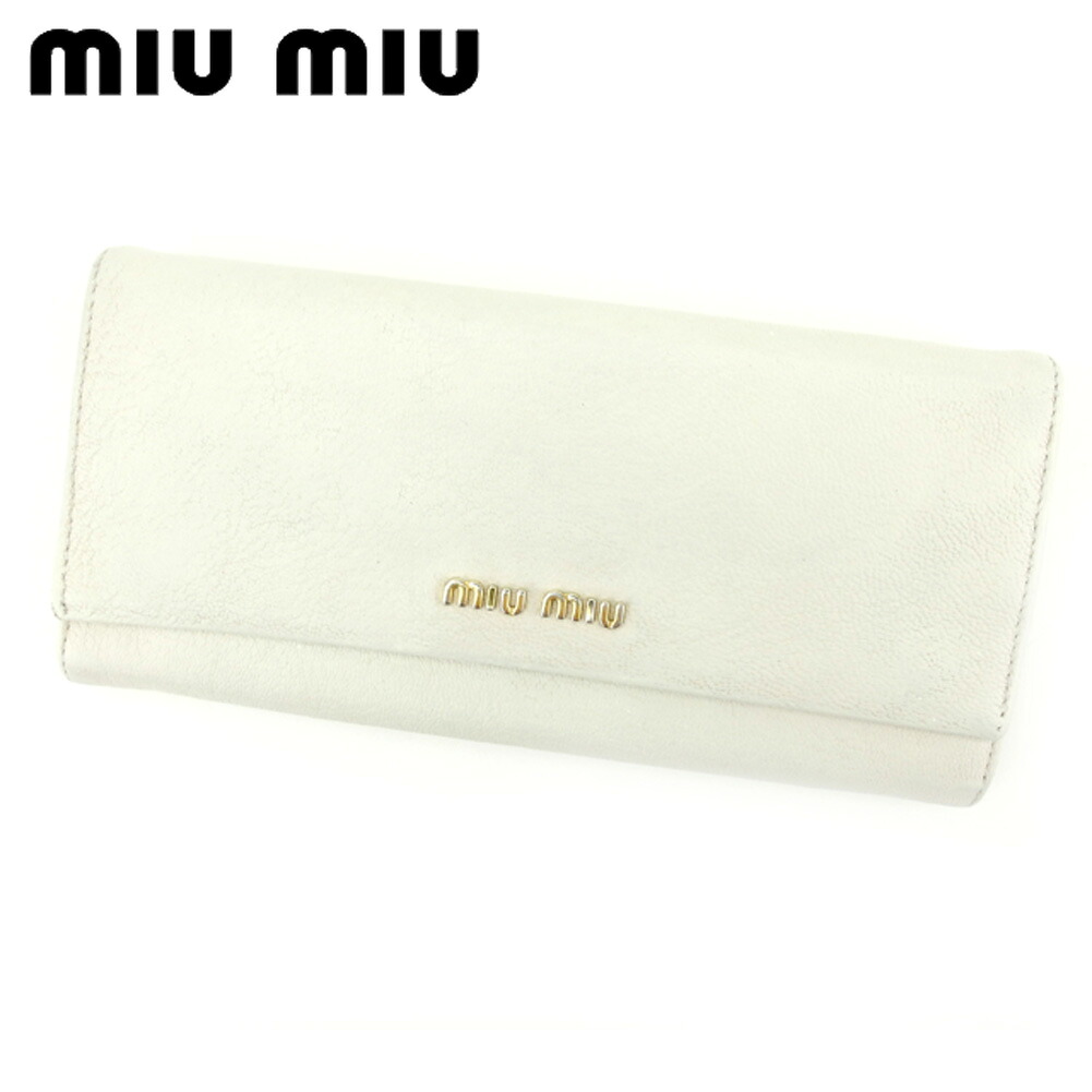 【Fashion Special Fair★28％OFF引き換え証】ミュウミュウ 長札入れ ブランド名札入れ さいふ ジッパー付き添い人 長札入れ 白いこと 白 PVC×レザ- ロゴタイプ目じるし 【中古】 h641 ブランド名 ご機嫌ブランド名 ヴィンテージ 貨物輸送無料 レディース財布-財布・ケース