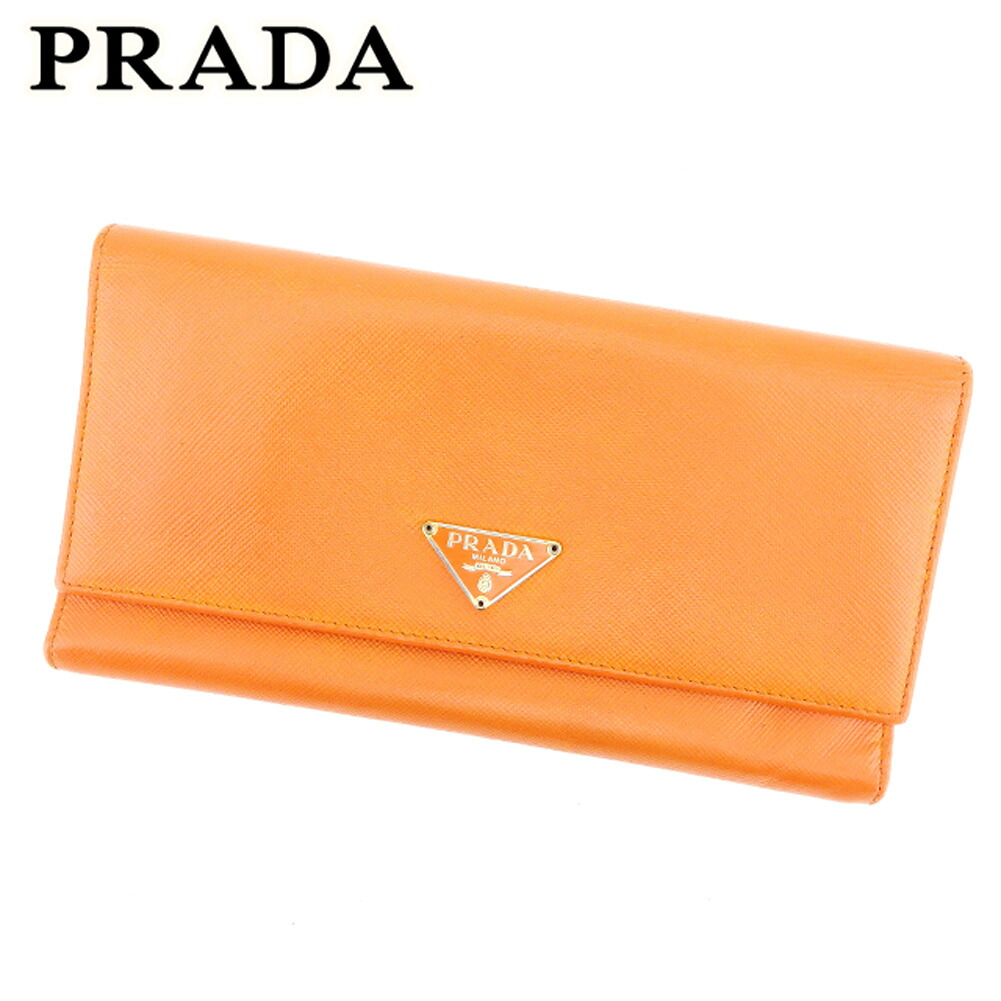 【お買い物マラソン★30％OFFクーポン】プラダ 長財布 ファスナー付き 長財布 オレンジ レザー ＰＲＡＤＡ 【プラダ】 t8992s 【中古】 ブランド ハイブランド ヴィンテージ 送料無料