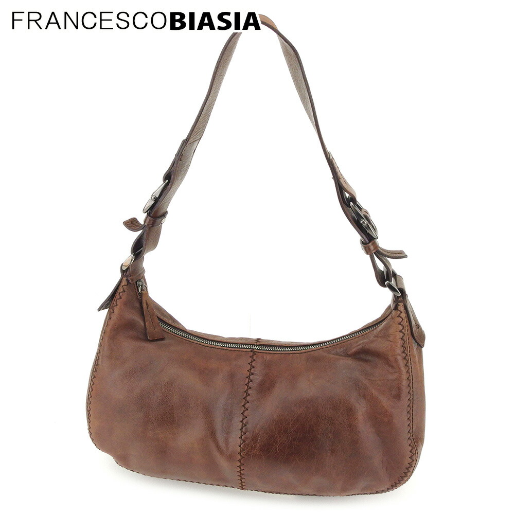 Francesco Biasia Shoulder Bag One Lady Sch Brown Black Silver Leather Pority L2554