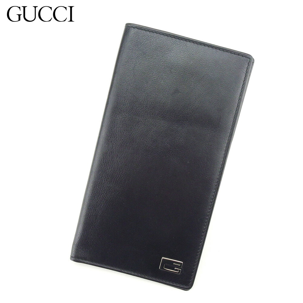 【お買い出しマラソン★30％OFF引き換え証】グッチ 長金入れ 金入れ G目じるし 黒いこと しろがね色 なめし革 GUCCI 【グッチ】 d1992s 【中古】 ブランド名 ご機嫌ブランド名 ヴィンテージ 貨物輸送無料 バッグ・小物・ブランド雑貨-レディース財布