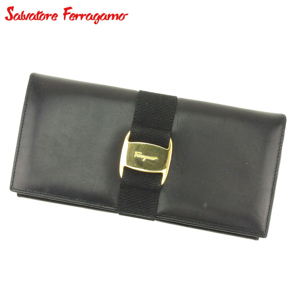 【美品】サルヴァトーレフェラガモ マネークリップ エピレザー ブラック ロゴ金具 FERRAGAMO フェラガモ マネークリップ ハンマーカーフスキン