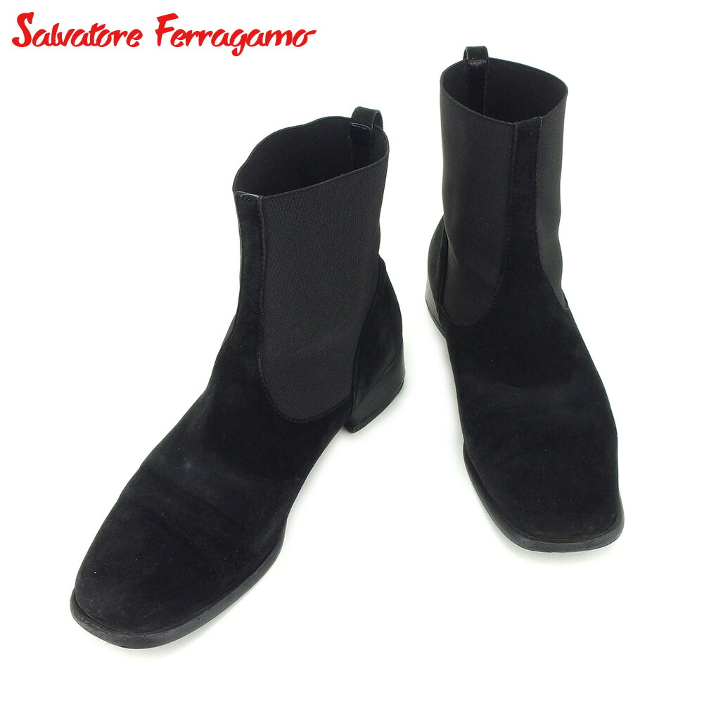 【お買い物マラソン★30％OFFクーポン】サルヴァトーレ フェラガモ ブーツ シューズ 靴 #5 ブラック スエード×ゴア Salvatore Ferragamo 【フェラガモ】 g1335s 【中古】 ブランド ハイブランド ヴィンテージ 送料無料