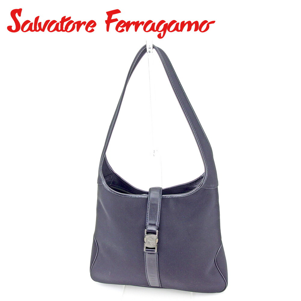 ワンショルダーショルダーバッグサルヴァトーレ 残り1点 ショルダーバッグ メッセンジャーバッグフェラガモバッグバック収納バッグフェラガモワンショルダーヴァラ金具サルヴァトーレ 中古 ショルダーバッグブラックナイロン レザーsalvatore Ferragamo バッグ