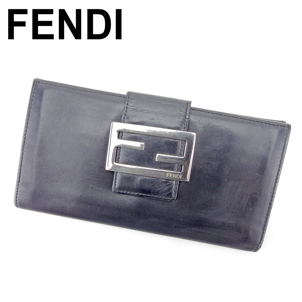 【お買い物マラソン★30％OFFクーポン】フェンディ 長財布 Wホック 財布 FFプレート ブラック シルバー レザー FENDI 【フェンディ】 b1055s 【中古】 ブランド ハイブランド ヴィンテージ 送料無料