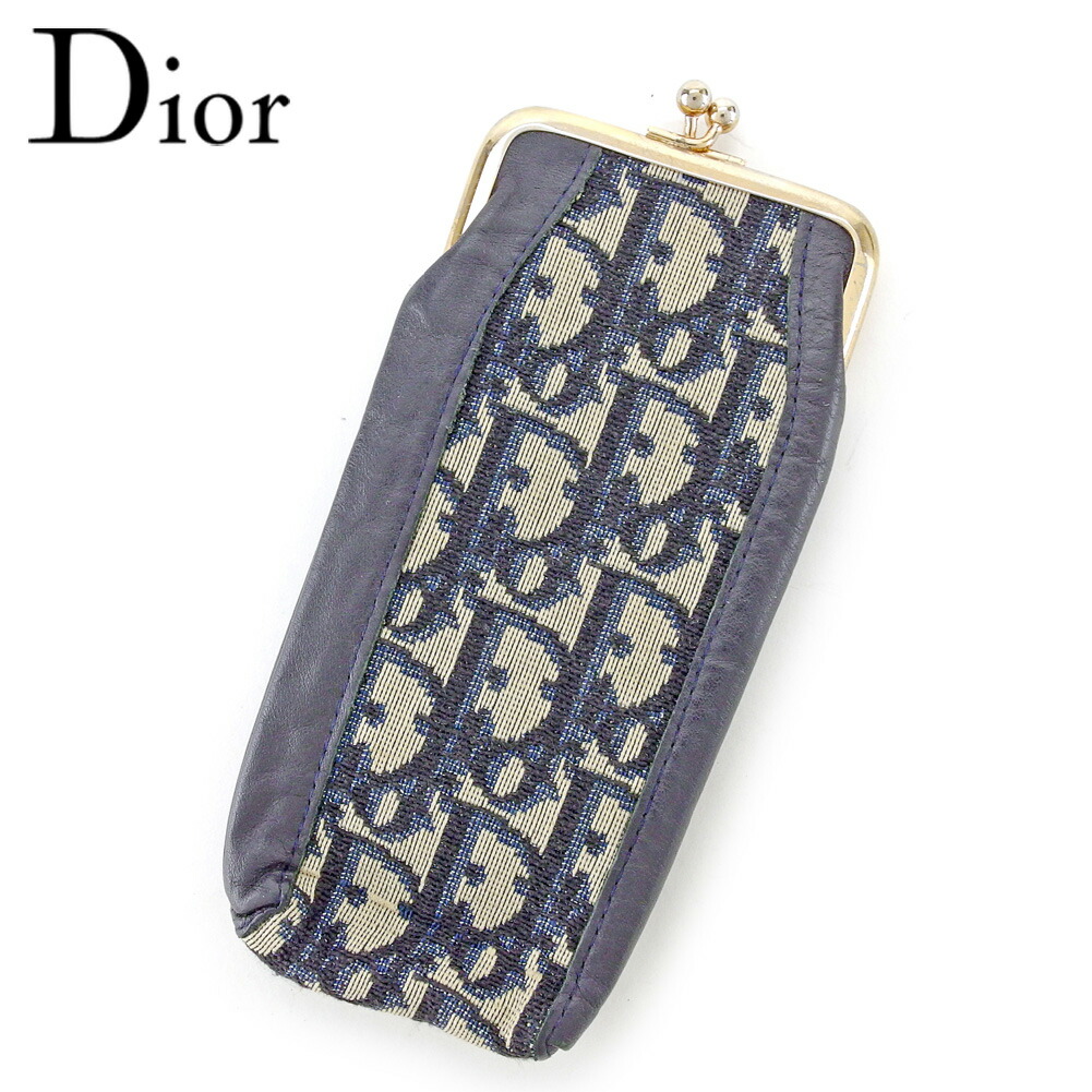 ファッションセール 限定p2倍 中古 ディオール Dior ペンケース メガネケース レディース メンズ オールドディオール ネイビー ベージュ ゴールド キャンバス レザー ディオール B1069 Mozago Com