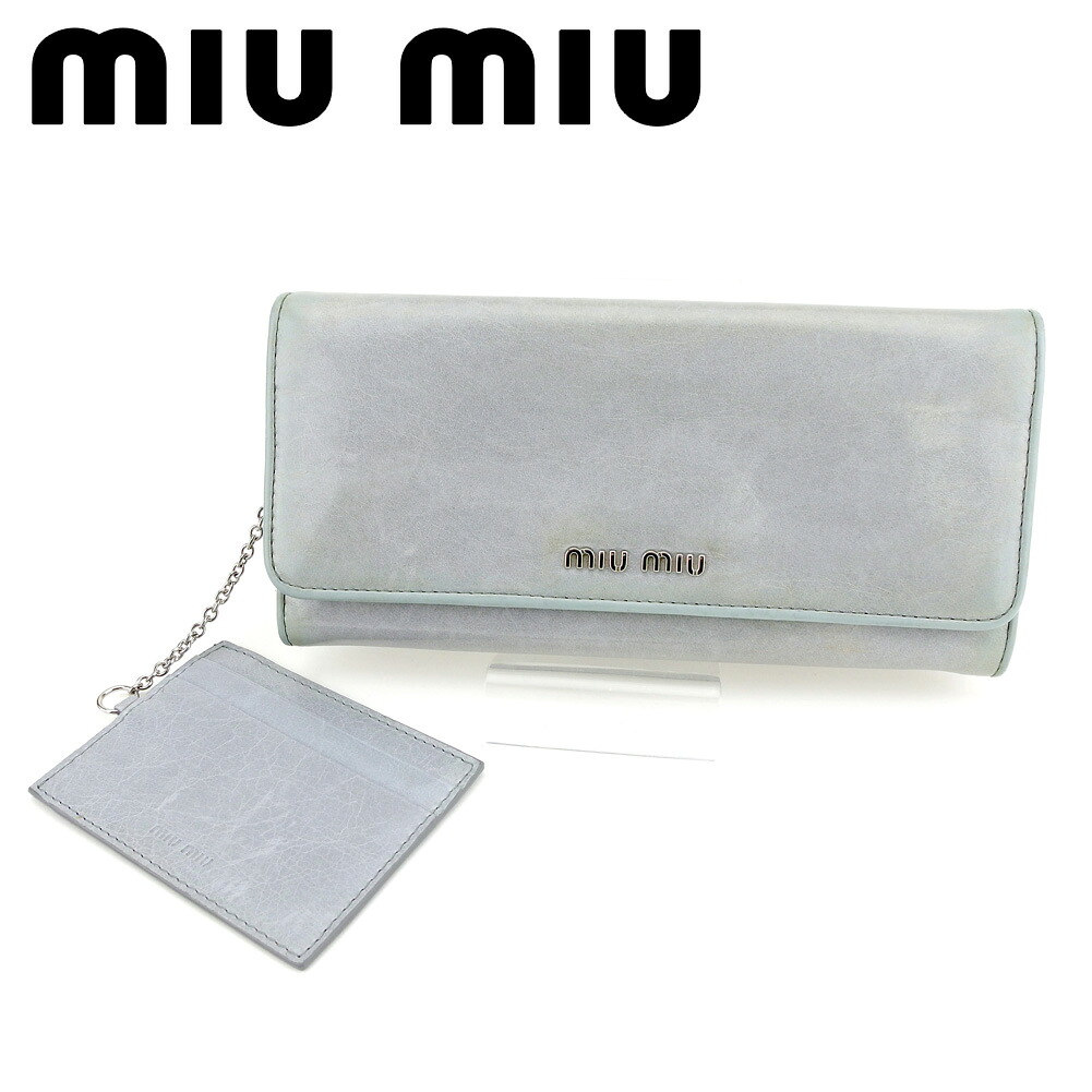 【お買い物マラソン★30％OFFクーポン】ミュウミュウ 長財布 ブランド財布 さいふ ファスナー付き 長財布 アウトレット 夏 アイテム グレー 灰色 ブルー PVC×レザ- ロゴ 送料無料 p794 【中古】 ブランド ハイブランド ヴィンテージ 送料無料 15,018円