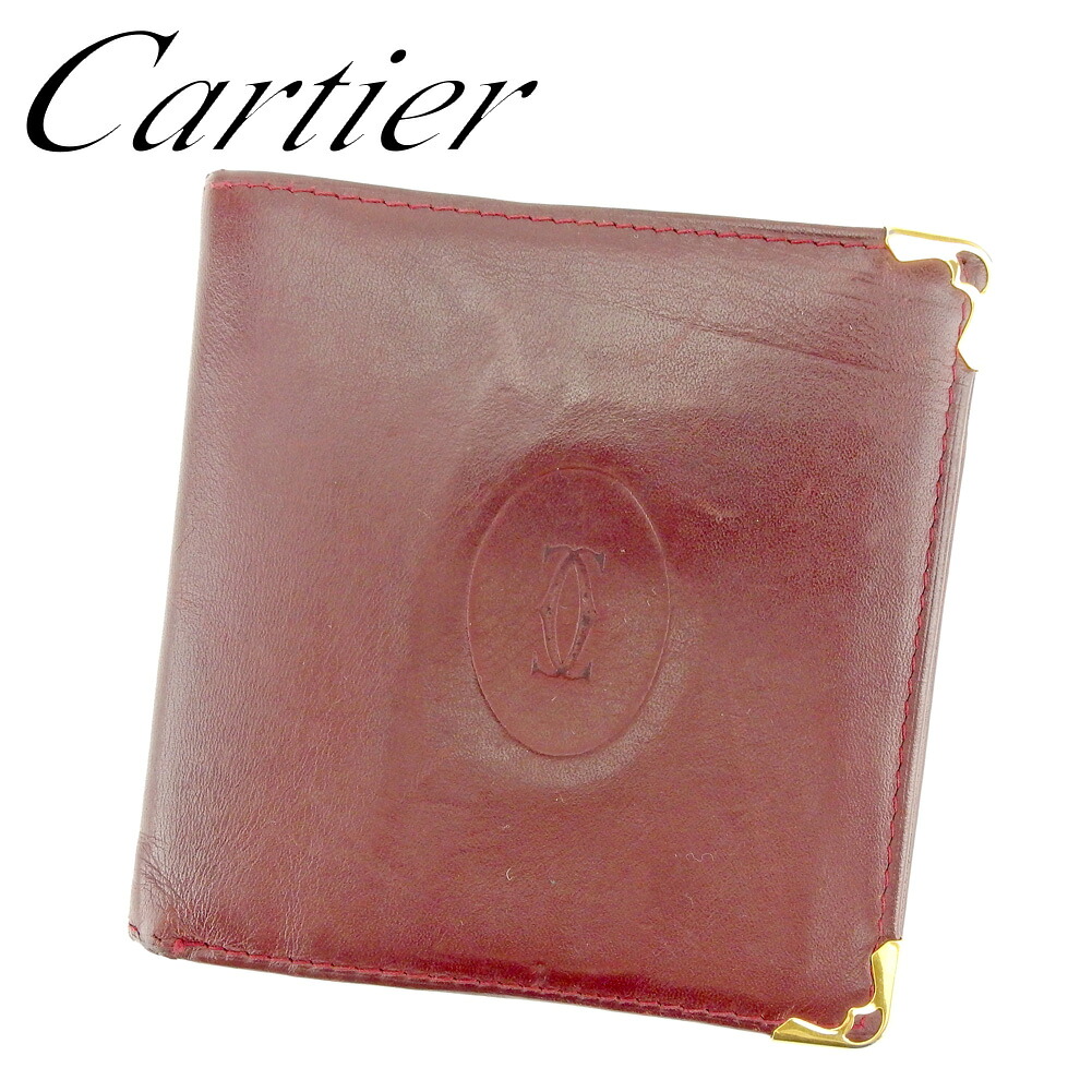 【お買い物マラソン★30％OFFクーポン】カルティエ 二つ折り 財布 マストライン ボルドー ゴールド レザー Cartier 【カルティエ】 p868s 【中古】 ブランド ハイブランド ヴィンテージ 送料無料