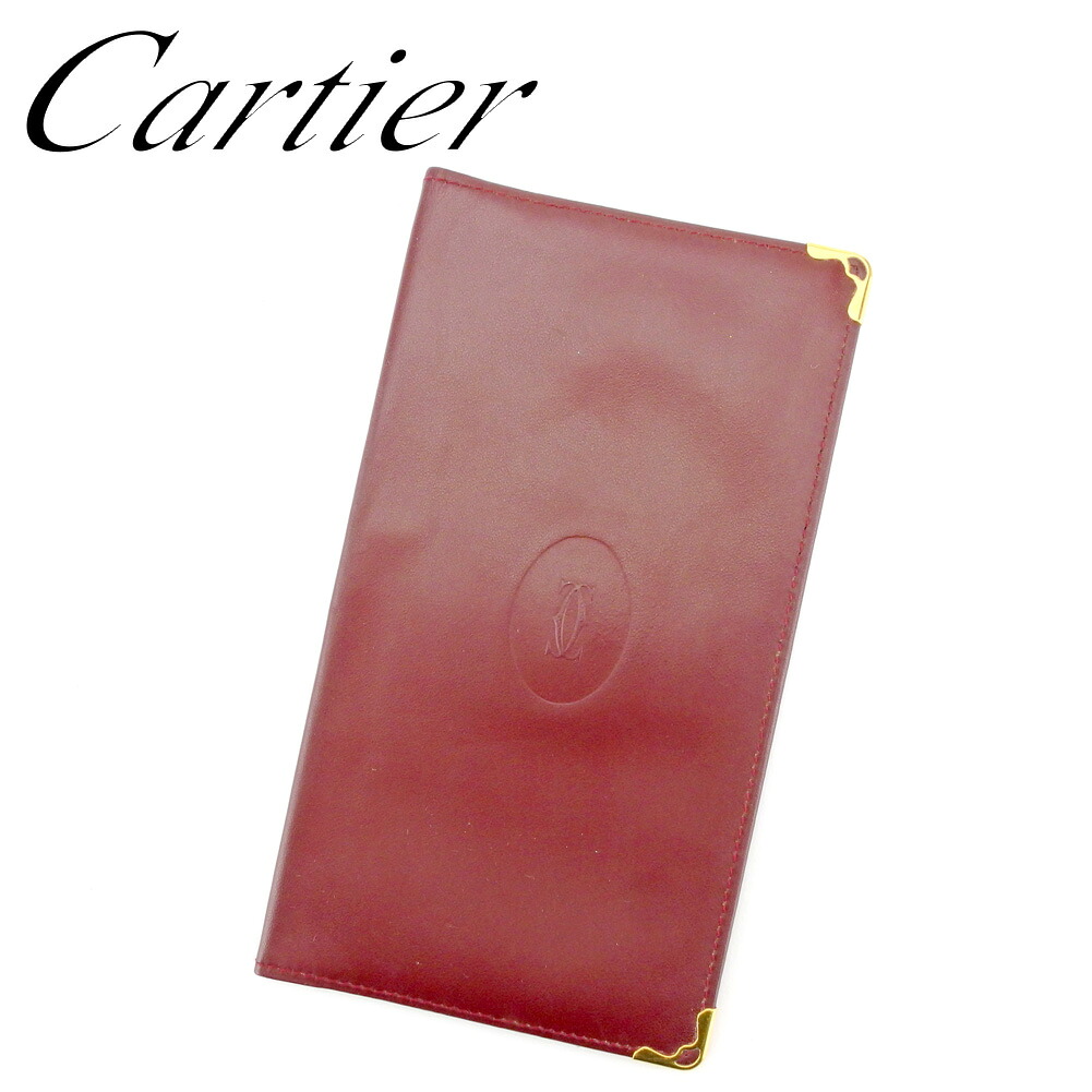 【お買い物マラソン★30％OFFクーポン】 【中古】 カルティエ Cartier 手帳カバー 長札入れ レディース メンズ ボルドー ゴールド レザー 【カルティエ】 P877 ブランド ハイブランド ヴィンテージ 送料無料｜ブランドデポ TOKYO