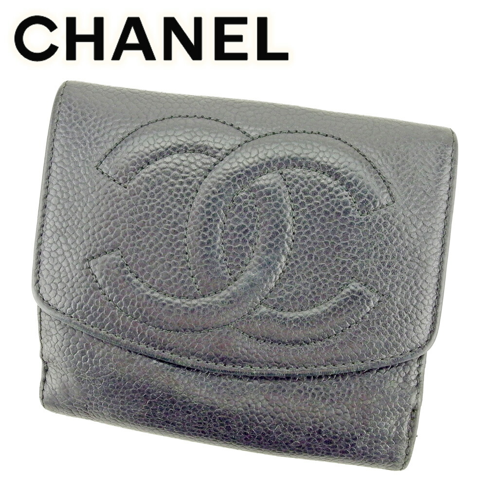 CHANEL シャネル ココマーク キャビアスキン Wホック コンパクト財布 CHANEL シャネル キャビアスキン Wホック 二つ折り 財布 ココ