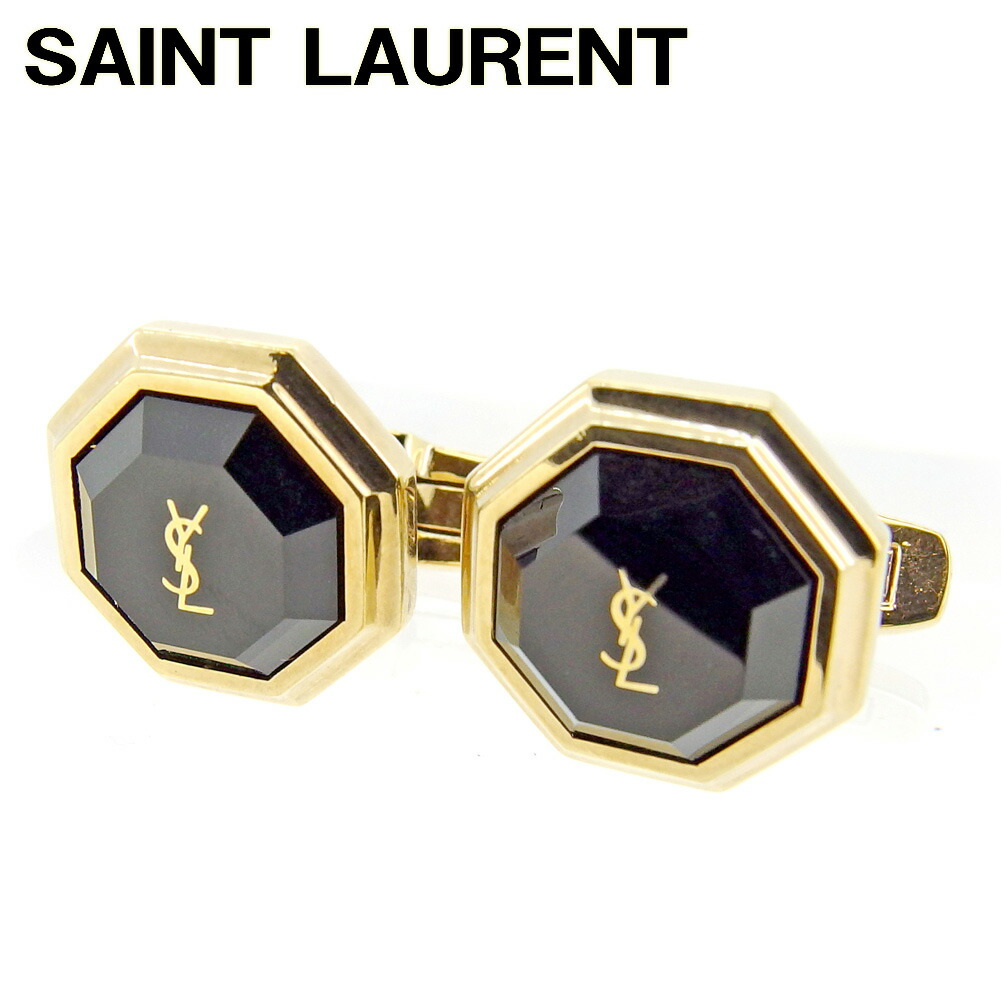 【百貨店SALE★最大限度50％OFF】サンローラン SAINT LAURENT 折り返し カフリンクス レディース メンズ 八角形 スウィヴル式 黒いこと ゴールド ゴールド金具 【サンローラン】 T9360 【中古】 ブランド名 ご機嫌ブランド名 ヴィンテージ 貨物輸送無料