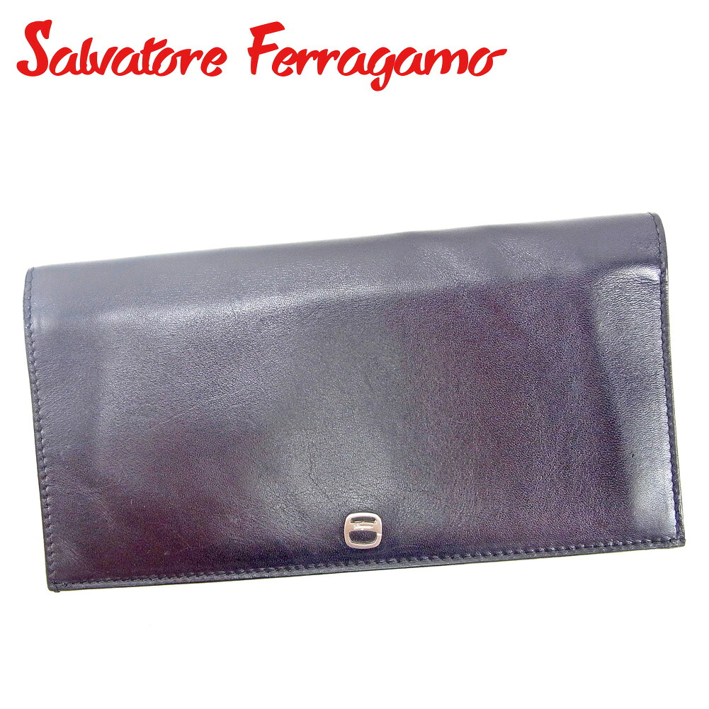 【お買い物マラソン★30％OFFクーポン】サルヴァトーレ フェラガモ 長財布 ファスナー付き 長財布 ヴァラ金具 ブラック レザー Salvatore Ferragamo 【フェラガモ】 t9489s 【中古】 ブランド ハイブランド ヴィンテージ 送料無料