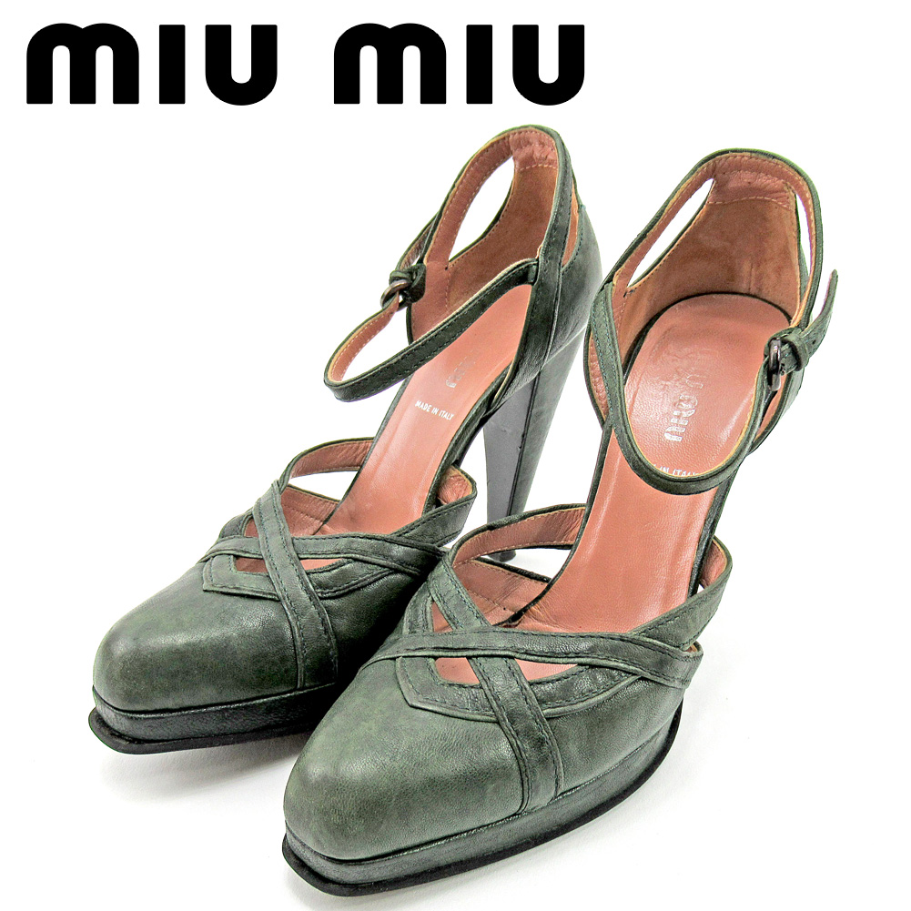 絶妙 中古 ミュウミュウ Miu Miu パンプス シューズ 靴 レディース 36 グリーン レザー ミュウミュウ E1484 包装無料 送料無料 Www Instrutecnica Com Br