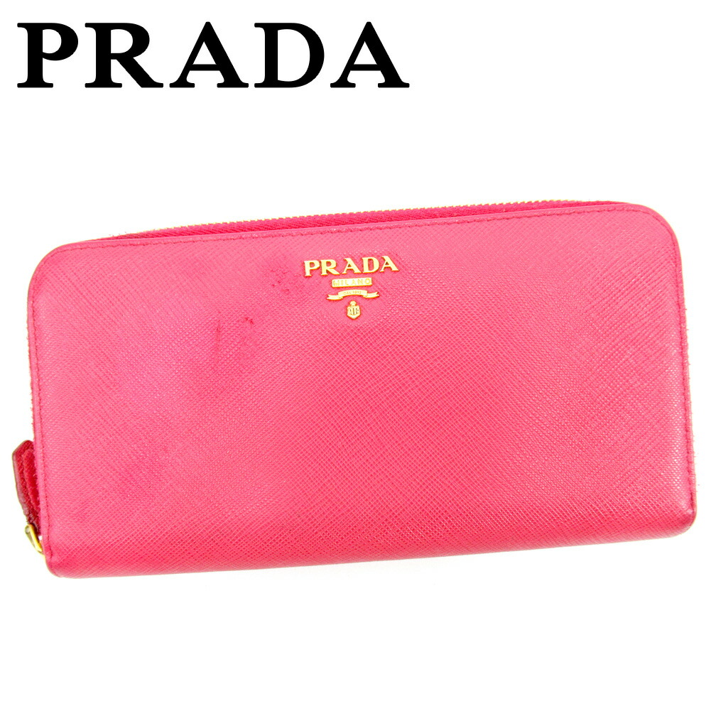 【お買い物マラソン★30％OFFクーポン】プラダ 長財布 ラウンドファスナー ピンク レザー PRADA 長サイフ サイフ 収納ブランド財布 ユニセックス 小物 【プラダ】 T9840 【中古】 ブランド ハイブランド ヴィンテージ 送料無料