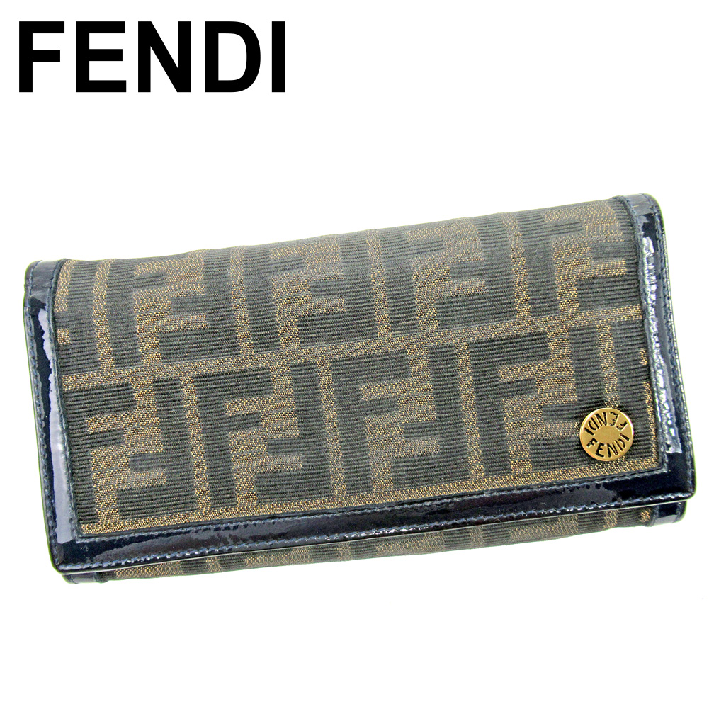 フェンディ 長財布 ズッカ総柄 ロゴプレート ラウンドファスナー FF柄