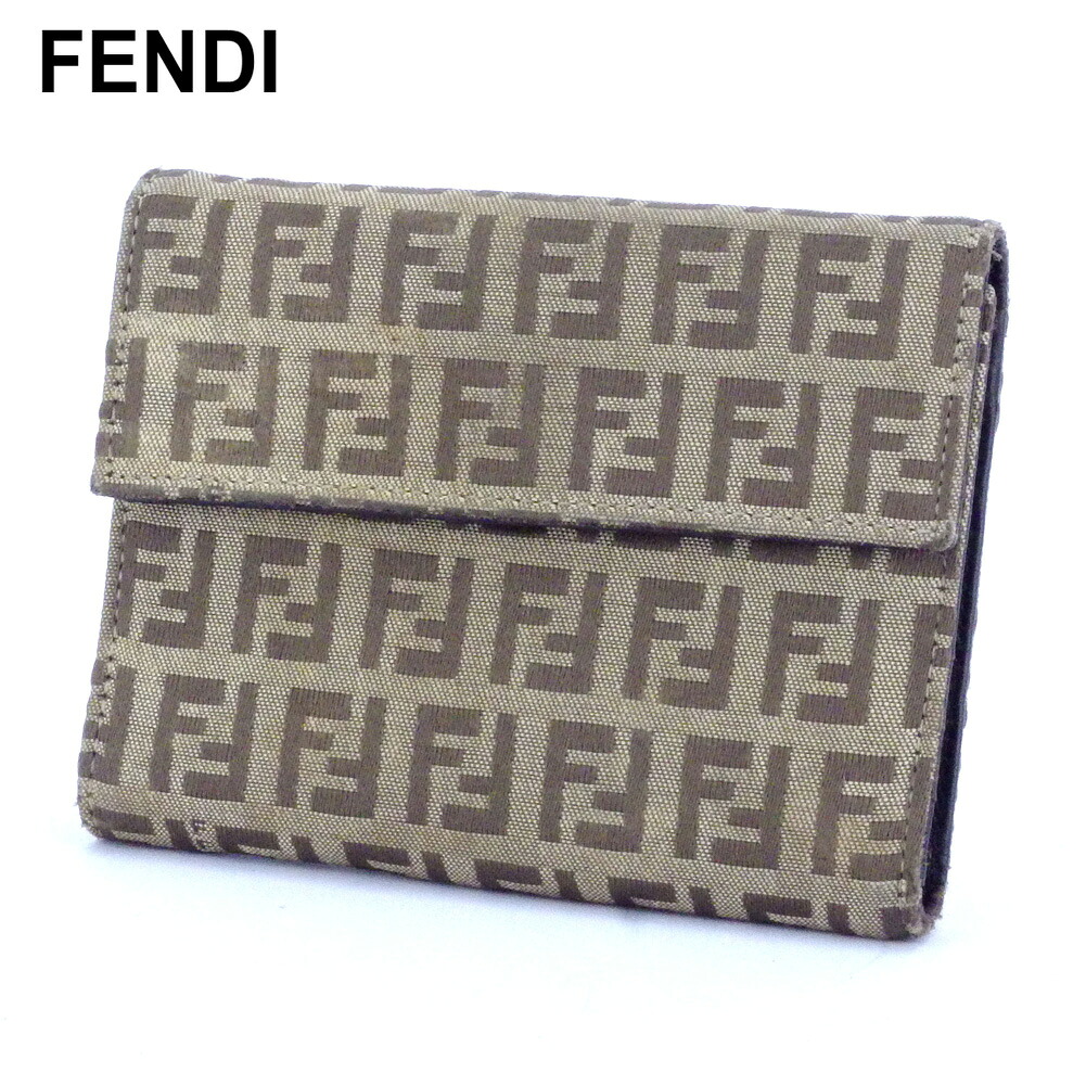 【30％OFFクーポン】フェンディ 三つ折り 財布 ズッキーノ ベージュ ブラウン キャンバス×レザー FENDI 三つ折りサイフ サイフ 財布 折りタタミ 三つ折り財布財布 ユニセックス 小物 【フェンディ】 T10401 【中古】 ブランド ハイブランド ヴィンテージ 14,611円