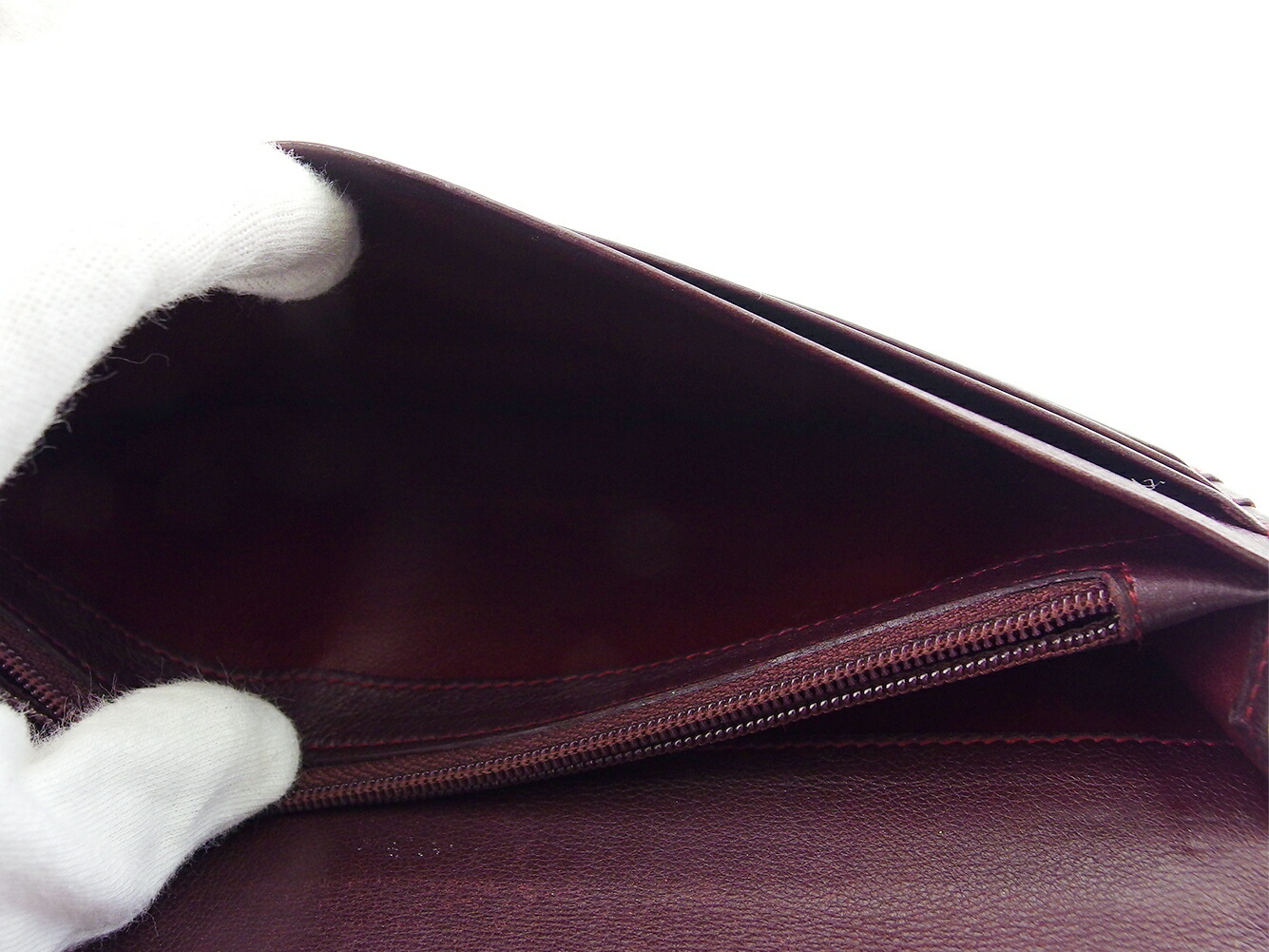 カルティエ ファスナー付き 中古 ボルドー 財布 エナメルレザー 人気 レディース 長財布 カルティエ メンズ カルティエ ボルドー Cartier トリニティ ゴールド シルバー エナメルレザー T017 ブランドデポ Tokyo