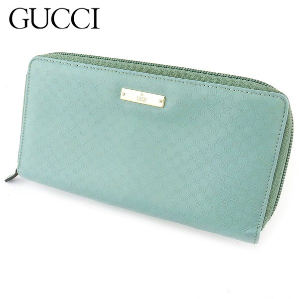 【お買い物マラソン★30%OFFクーポン】グッチ 長財布 ラウンドファスナー レディース マイクロGG ブルー レザー GUCCI 【グッチ】 I593 【中古】 ブランド ハイブランド ヴィンテージ 送料無料