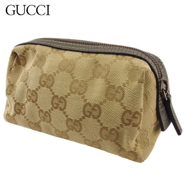 クーポンあり グッチ ポーチ 化粧ポーチ レディース メンズ Ggキャンバス ベージュ ブラウン ゴールド キャンバス レザー Gucci Ts 限定製作