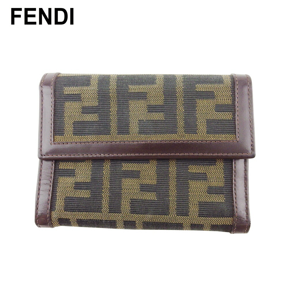 【新生活応援★29％OFFクーポン】【中古】 フェンディ 三つ折り 財布 ミニ財布 レディース メンズ ズッカ ベージュ ブラック ブラウン キャンバス×レザー FENDI T20467 ブランド ハイブランド ヴィンテージ 送料無料
