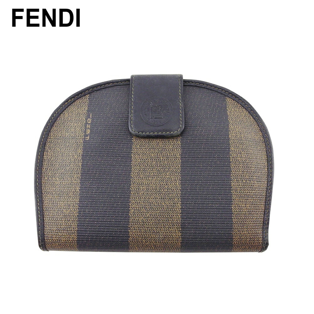 【Fashion Special Fair★24％OFFクーポン】【中古】 フェンディ 二つ折り 財布 ラウンドフォルム レディース メンズ ペカン ベージュ ブラック PVC×レザー FENDI T20482 ブランド ハイブランド ヴィンテージ 送料無料