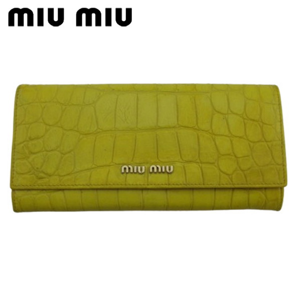 【Fashion Special Fair★24％OFFクーポン】【中古】 ミュウミュウ 長財布 メンズ可 型押し クロコ調 イエロー miu miu X11097 ブランド ハイブランド ヴィンテージ 送料無料
