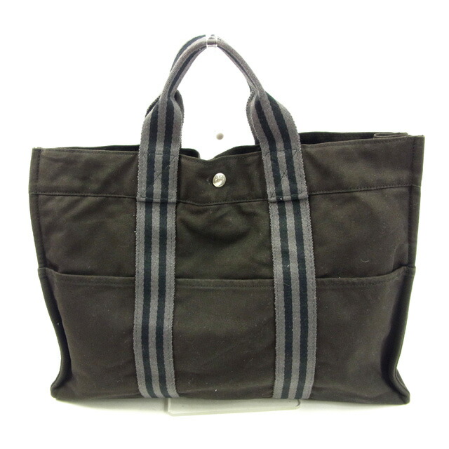 【お買い物マラソン★30%OFFクーポン】エルメス トートバッグ バック ハンドバッグ バック フールトゥトートMM フールトゥ ブラック×グレー 綿100% HERMES t15704s 【中古】 ブランド ハイブランド ヴィンテージ 送料無料|ブランドデポ TOKYO
