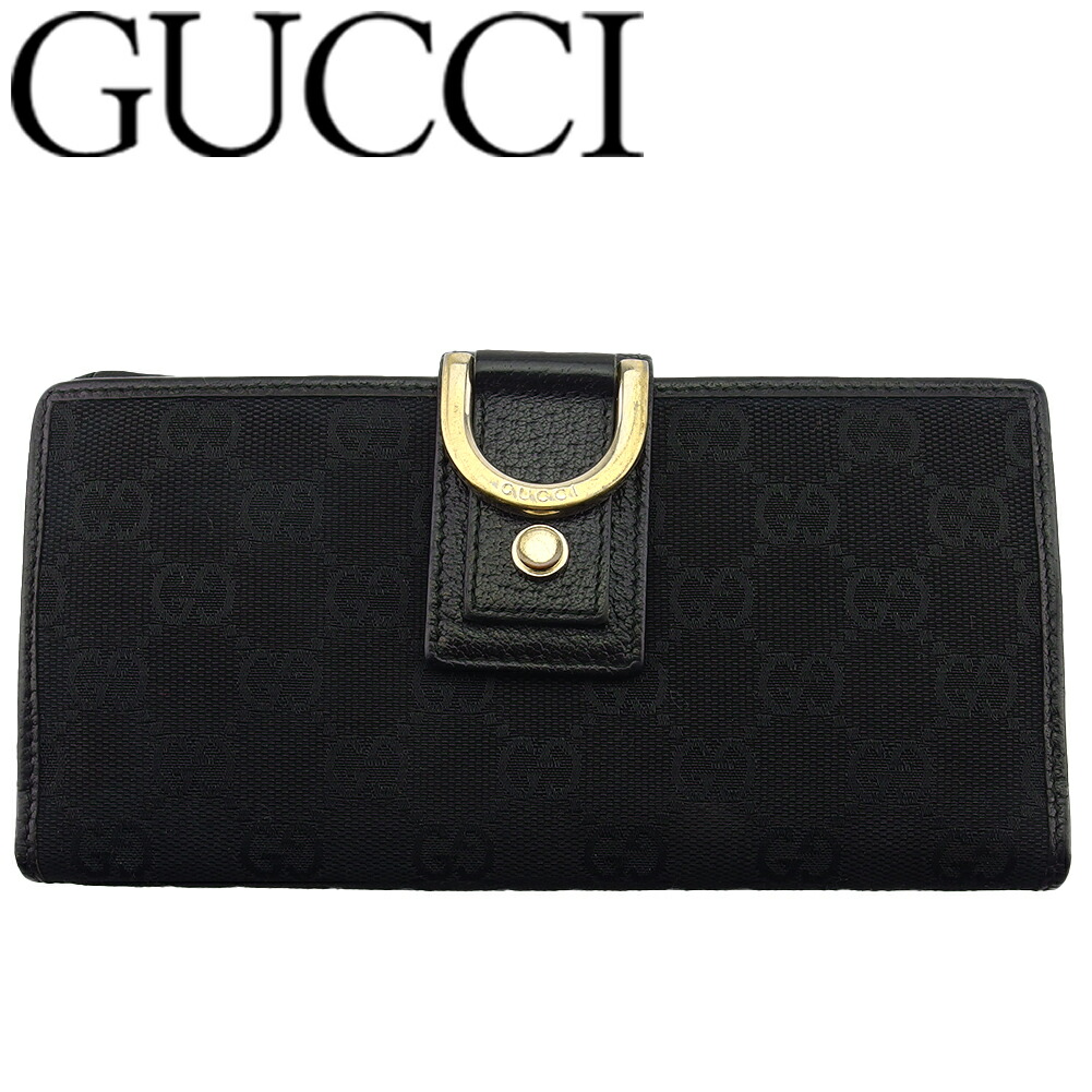 【新生活応援★29％OFFクーポン】【中古】 グッチ 長財布 ファスナー付き 財布 レディース メンズ アビー GGキャンバス ブラック ゴールド キャンバス×レザー GUCCI T22210 ブランド ハイブランド ヴィンテージ 送料無料