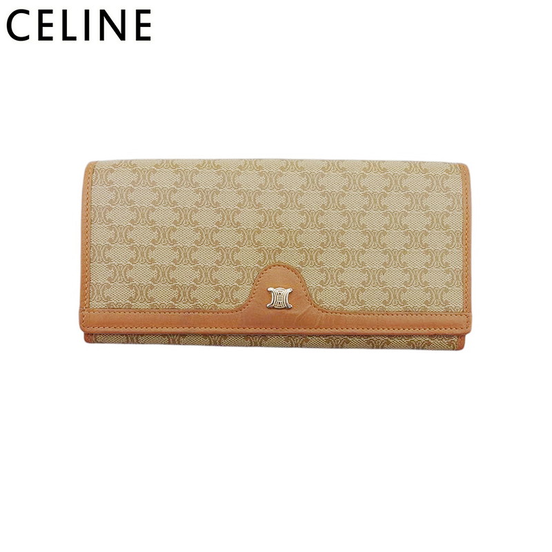 【雨季得SALE★21％OFF引き換え証】【中古】 セリーヌ 長札入れ 銭入れ チャック 札入れ レディース メンズ マカダム ベージュ 点火装置赤銅色 ゴールド PVC×なめし革 CELINE T22218 ブランド名 御機嫌ブランド名 ヴィンテージ 貨物輸送無料