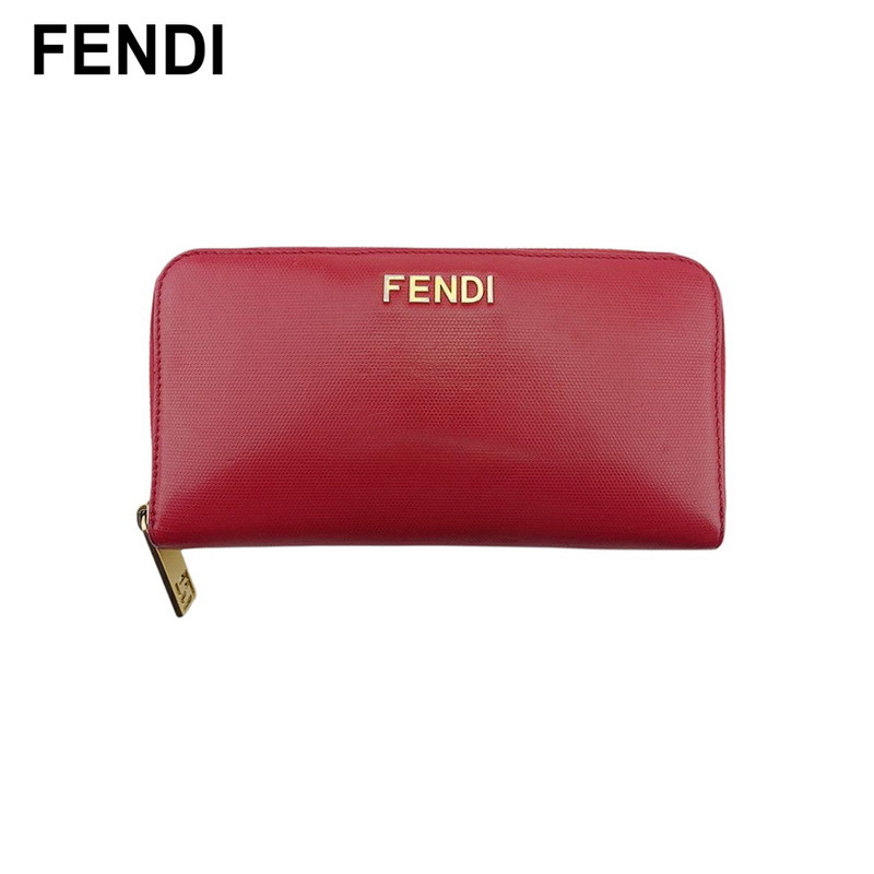 【百貨店SALE★最大限度50％OFF】【中古】 フェンディ 長紙入れ ラウンドジッパー 紙入れ レディース ロゴタイプ 赤いこと ゴールド なめし革 FENDI T22219 ブランド名 ご機嫌ブランド名 ヴィンテージ 貨物輸送無料