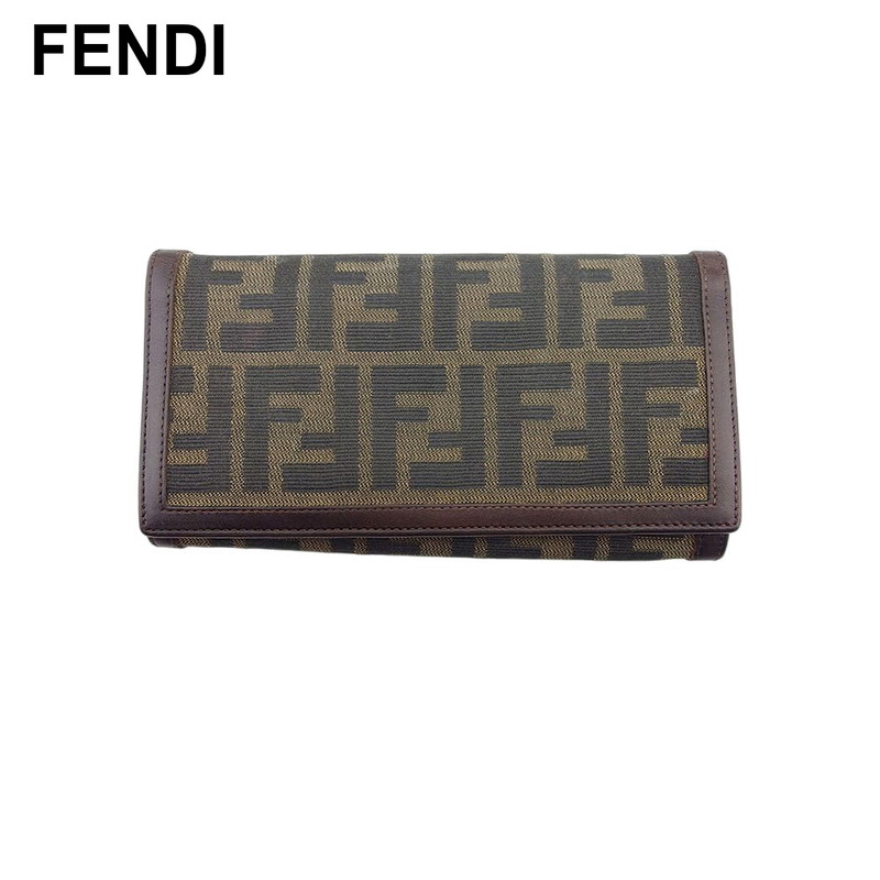 【百貨店SALE★最大限度50％OFF】【中古】 フェンディ 長紙入れ ジッパー付き添い人 紙入れ レディース メンズ ズッカ 黒いこと ベージュ 赤銅色 帆布×なめし革 FENDI T22256 ブランド名 ご機嫌ブランド名 ヴィンテージ 貨物輸送無料