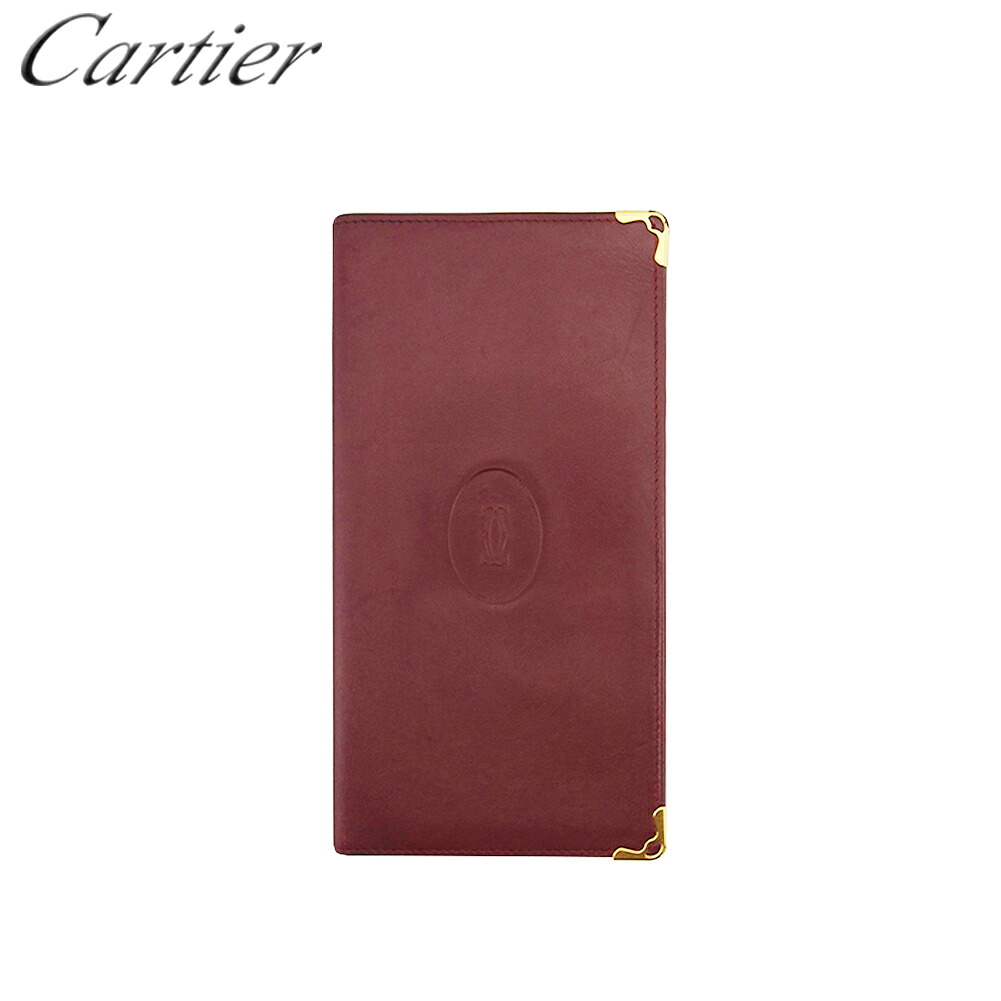【百貨店SALE★最大限度50％OFF】【中古】 カルティエ 長紙入れ 紙入れ レディース メンズ 角一皿 船檣伝達ルート ボルドーワイン ゴールド なめし革 Cartier I643 ブランド名 ご機嫌ブランド名 ヴィンテージ 貨物輸送無料