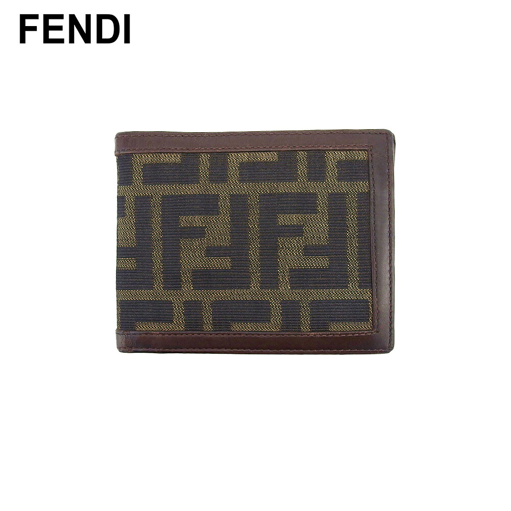 【百貨店SALE★最大限度50％OFF】【中古】 フェンディ 二つ折り 紙入れ ミニ紙入れ レディース メンズ ズッカ 黒いこと ベージュ 赤銅色 帆布×なめし革 FENDI T22524 ブランド名 ご機嫌ブランド名 ヴィンテージ 貨物輸送無料