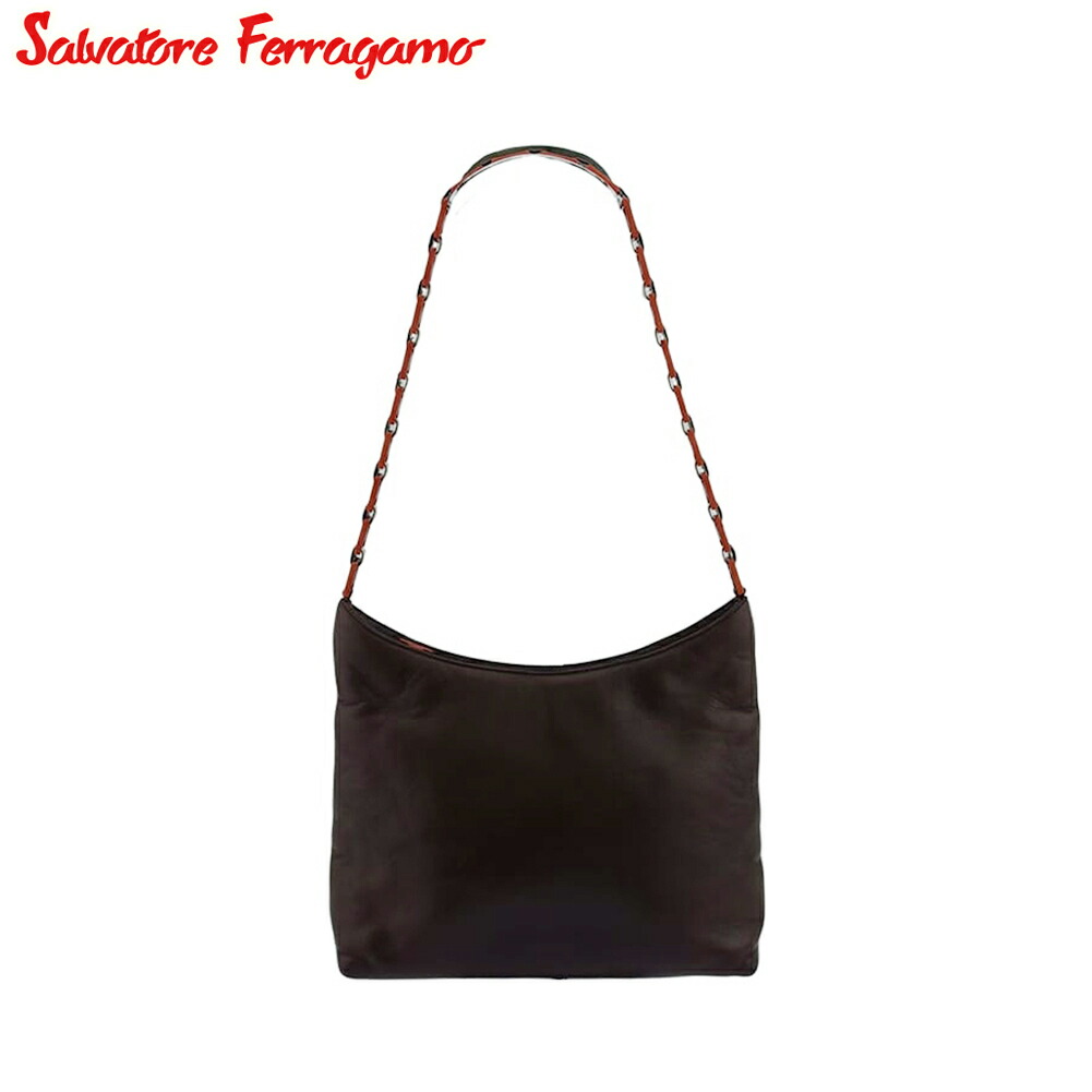 国内発 FERRAGAMO ブラックスムースレザーショルダーバッグ FERRAGAMO フェラガモ Salvatore Ferragamo バッグ ジョアン