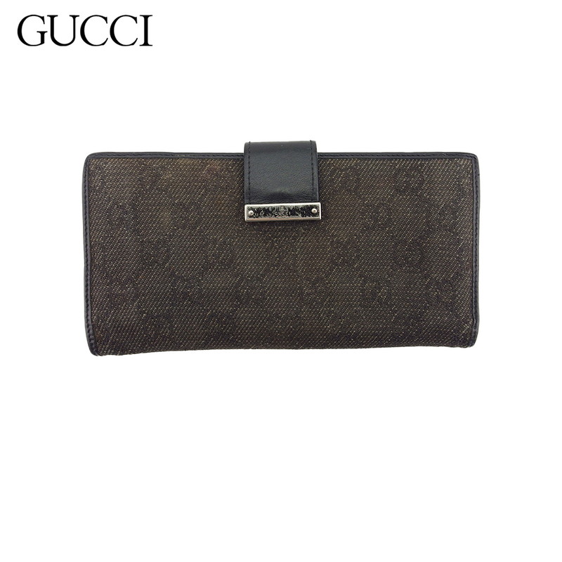 【新生活応援★29％OFFクーポン】【中古】 グッチ 長財布 Ｗホック 財布 レディース メンズ GGキャンバス グレー 灰色 ブラック シルバー キャンバス×レザー GUCCI E17029 ブランド ハイブランド ヴィンテージ 送料無料
