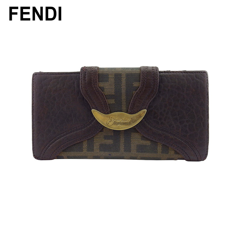 【雨季得SALE★21％OFFクーポン券】【中古】 フェンディ 長紙入れ W引っかかり 紙入れ レディース メンズ ズッカ 赤銅色 黒いこと ベージュ 帆布×なめし革 FENDI T23351 ブランド名 ご機嫌ブランド名 ヴィンテージ 貨物輸送無料