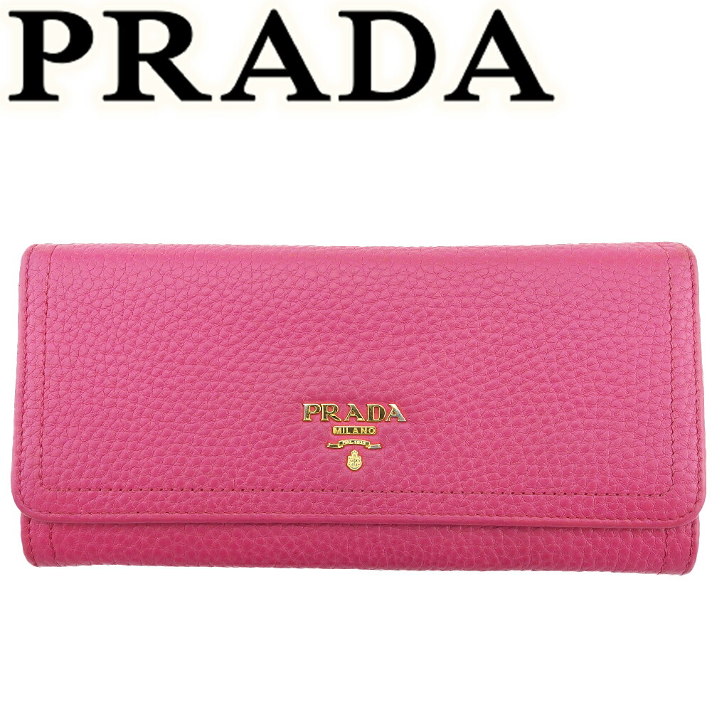 【雨季得SALE★21％OFFクーポン券】【中古】 プラダ 長紙入れ ジッパー付き添い人 紙入れ レディース ロゴタイプ サクラ色 ゴールド なめし革×ゴールド金具 PRADA E17067 ブランド名 ご機嫌ブランド名 ヴィンテージ 貨物輸送無料