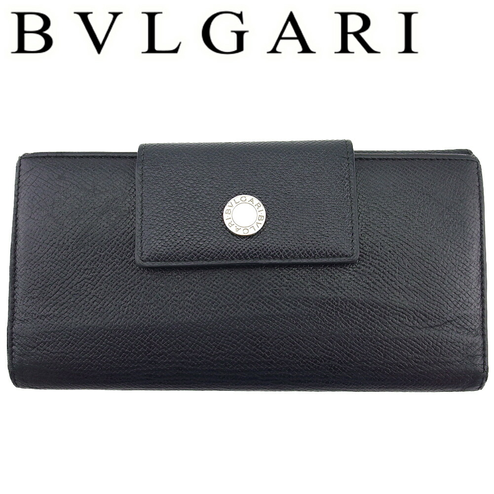 【百貨店SALE★最大限度50％OFF】【中古】 ブル小峡谷 長紙入れ W引っかかり 三つ折り 紙入れ メンズ ロゴタイプ名取り草 クラシコ 黒いこと なめし革×しろがね色金具 BVLGARI G17478 ブランド名 ご機嫌ブランド名 ヴィンテージ 貨物輸送無料