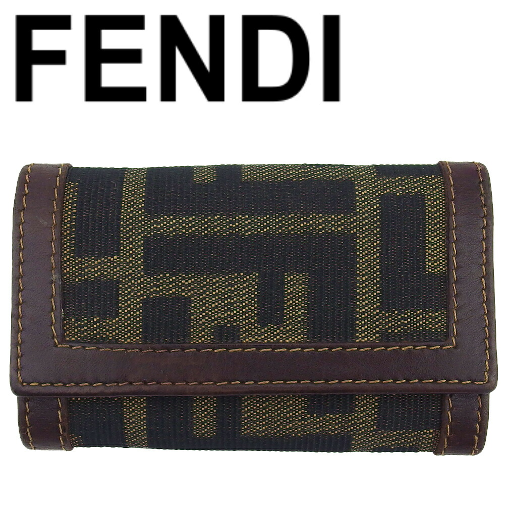 【Fashion Special Fair★24％OFFクーポン】【中古】 フェンディ キーケース レディース メンズ ズッカ ブラック ブラウン ベージュ キャンバス×レザー×ゴールド金具 FENDI T23451 ブランド ハイブランド ヴィンテージ 送料無料