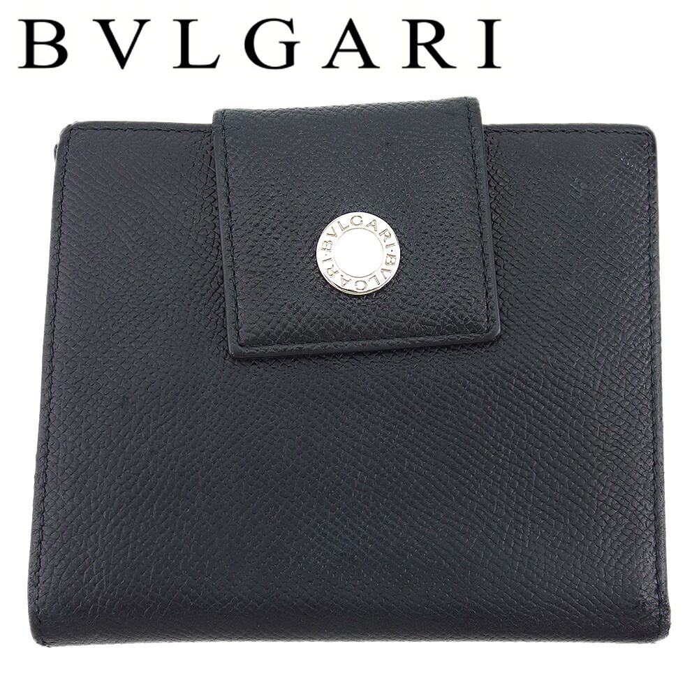 【雨季得SALE★21％OFFクーポン券】【中古】 ブル小峡谷 二つ折り 紙入れ メンズ ロゴタイプ名取り草 クラシコ 黒いこと なめし革×しろがね色金具 BVLGARI T23609 ブランド名 ご機嫌ブランド名 ヴィンテージ 貨物輸送無料