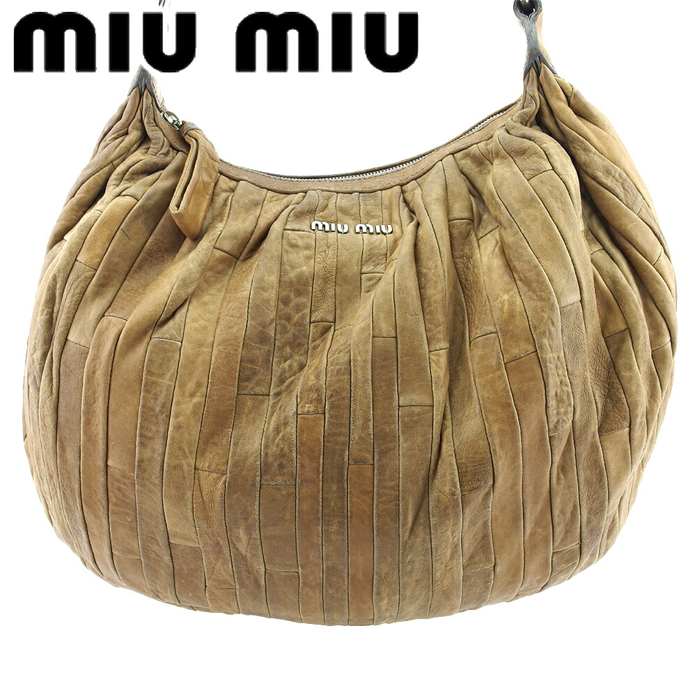 【月末BIG SALE★25％OFFクーポン】【中古】 ミュウミュウ ショルダーバッグ ワンショルダー バッグ レディース パッチワーク ストライプ ベージュ レザー&times;シルバー金具 miu miu T23631 ブランド ハイブランド ヴィンテージ 送料無料｜ブランドデポ TOKYO 53,148円
