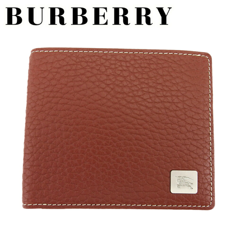 【お買い物マラソン★30％OFFクーポン】【中古】 バーバリー 二つ折り 札入れ ミニ札入れ メンズ ホースマークプレート ブラウン レザー×シルバー金具 BURBERRY T23646 ブランド ハイブランド ヴィンテージ 送料無料