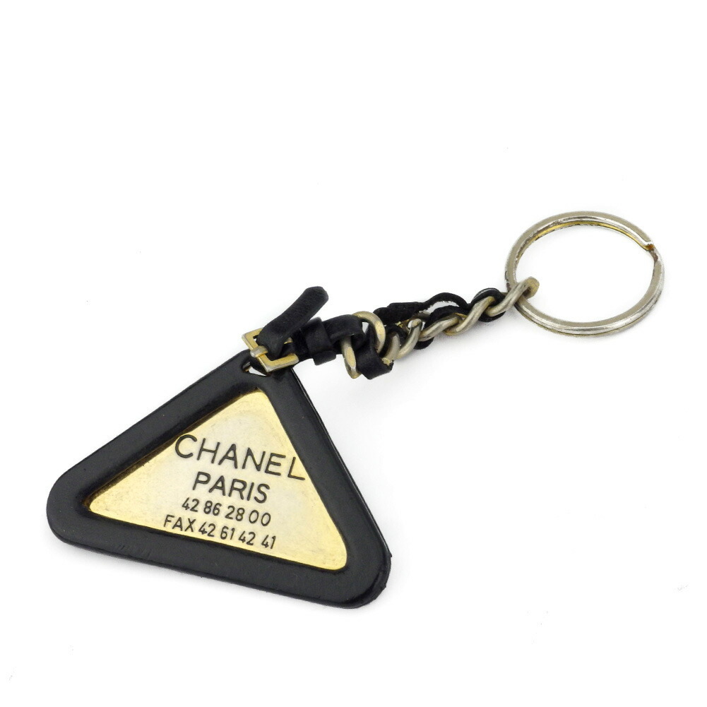 【お買い物マラソン★30％OFFクーポン】シャネル CHANEL キーホルダー トライアングル オールドシャネル ブラック ゴールド レディース 中古 ブランド ハイブランド ヴィンテージ
