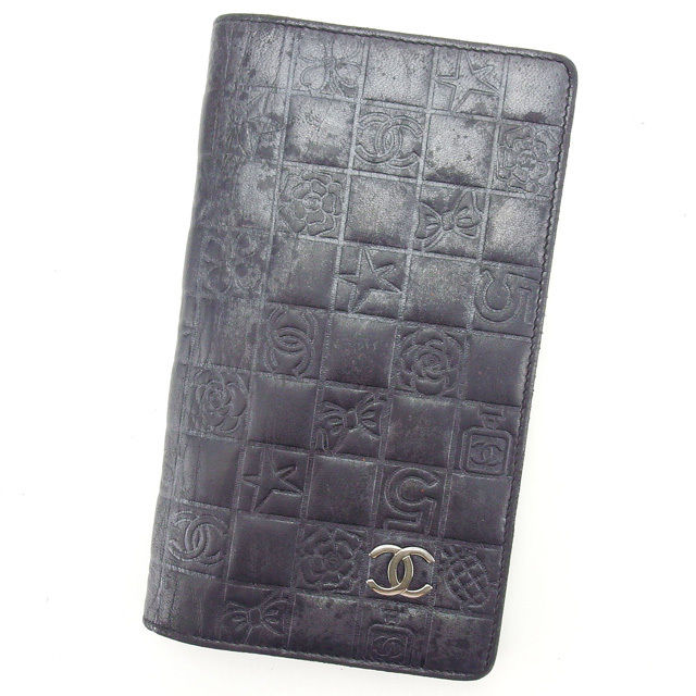 【新生活応援★29％OFFクーポン】シャネル CHANEL 長財布 アイコン ブラック×シルバー レディース 中古 ブランド ハイブランド ヴィンテージ
